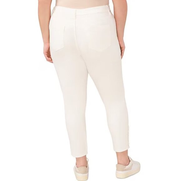 NWT CeCe High-Rise Denim Crystal Pearl Button Detail Skinny Jeans in Ultra White - Picture 2 of 3